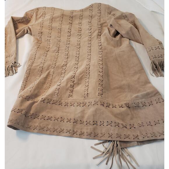 Newport News Tan Genuine Suede Fringe Coat Jacket Duster Western Boho sz 1X - Picture 9 of 16